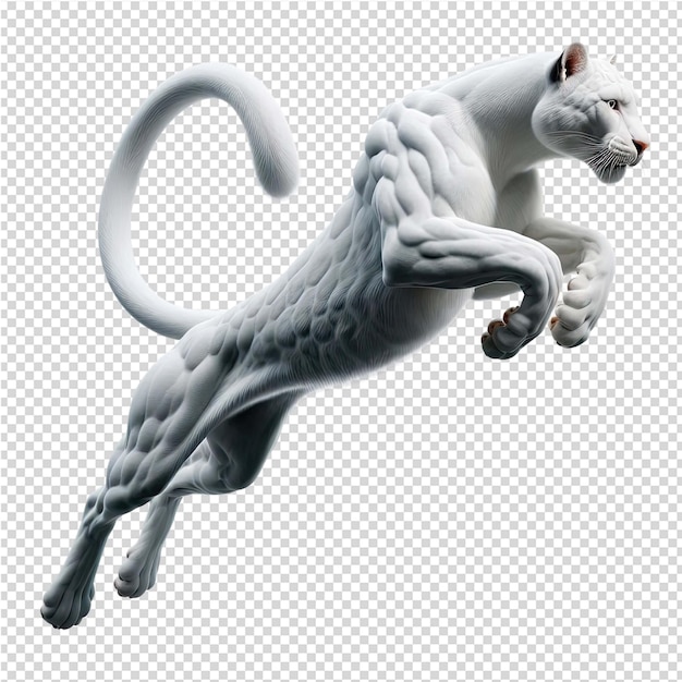 PSD a white cat with a white tail is jumping over a white cat