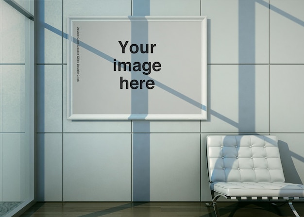 PSD 白い椅子の前に白い椅子があり、あなたのイメージがここに書かれています。