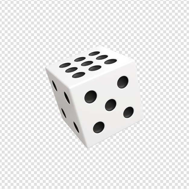 a white dice with black holes on it