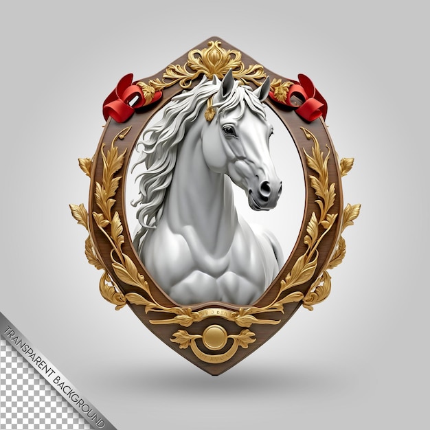 PSD 金の王冠と赤いリボンを持つ白い馬
