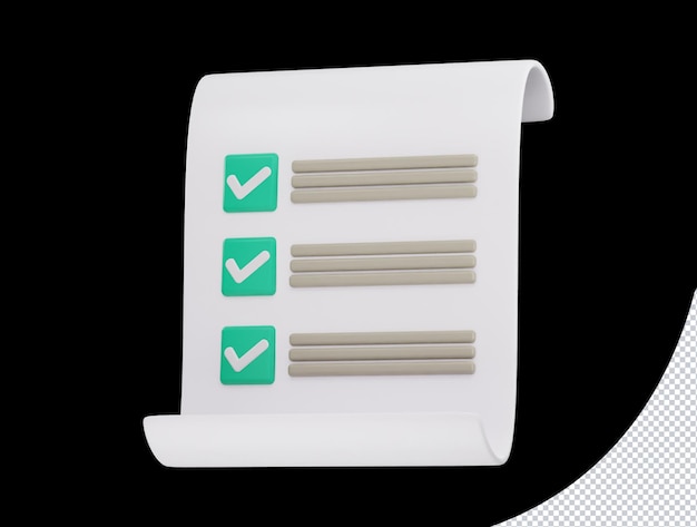 A white paper with green check marks icon on 3d render