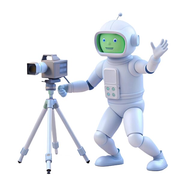 a white robot with a camera on it and a camera on it
