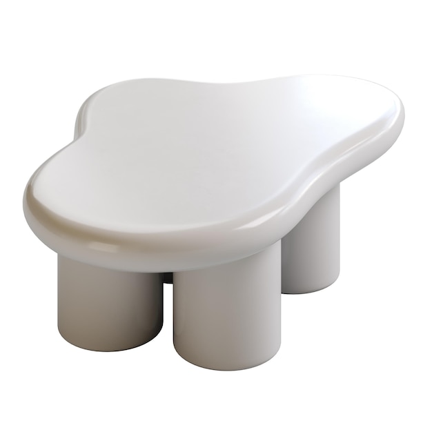 A white table with four legs and a curved top The table is made of white plastic and has a modern design