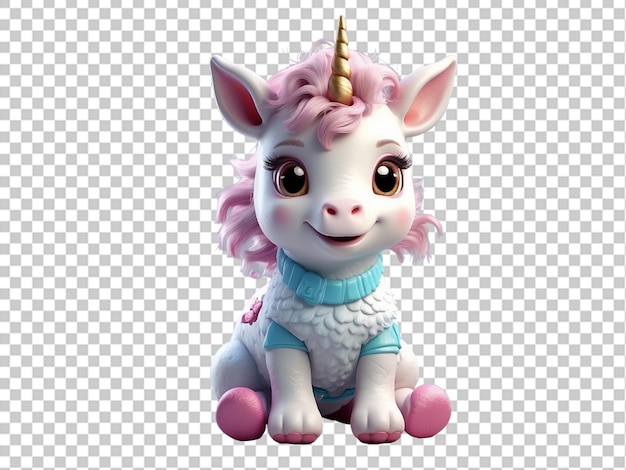 PSD a white unicorn with rainbow hair is standing in front of a white background