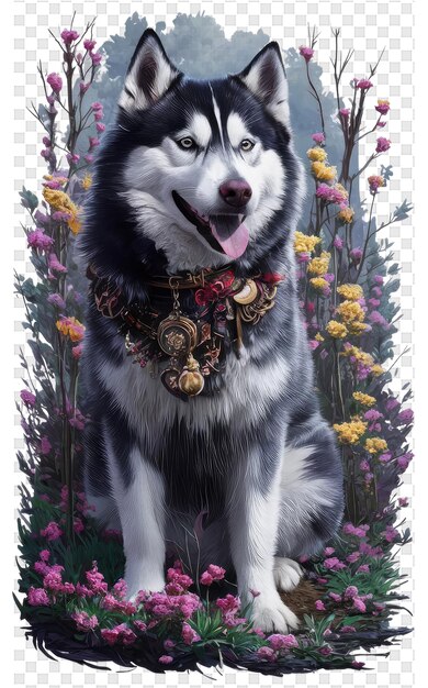 PSD a wolf with a necklace that says wolf on it