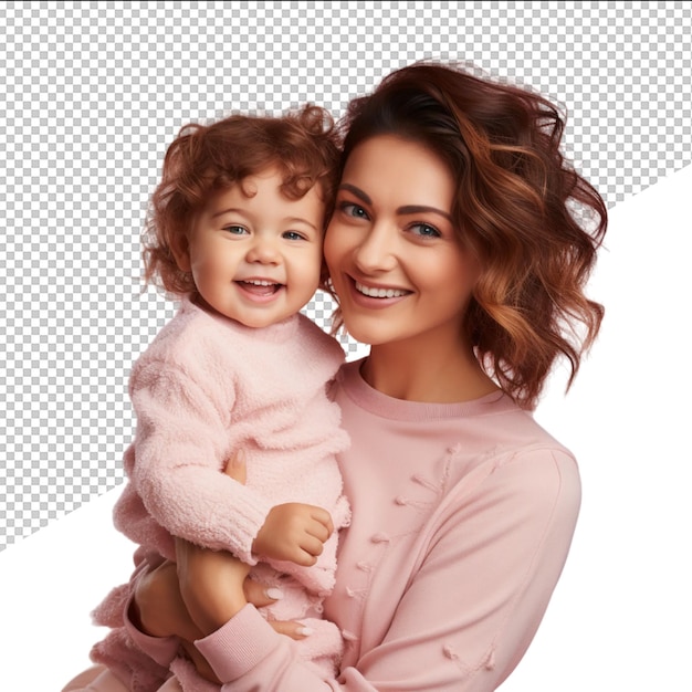 PSD a woman holding a baby and smiling with a white background