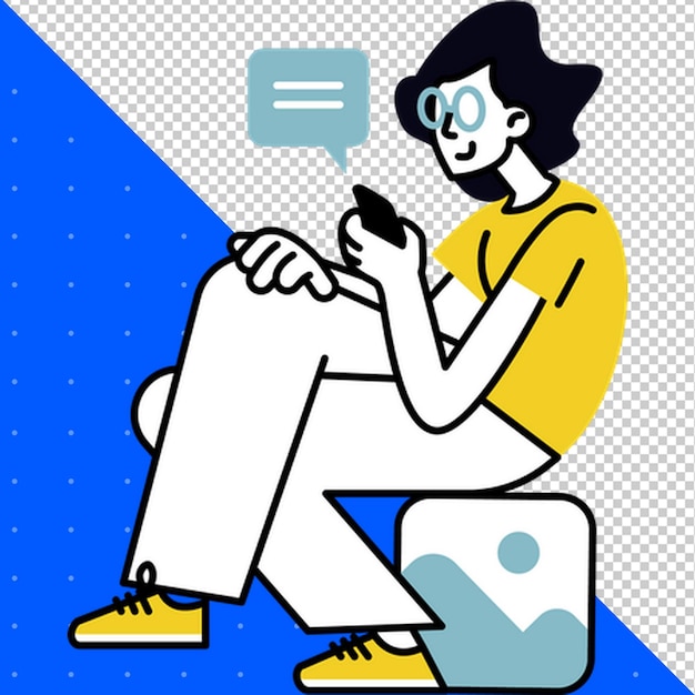 a woman sits on a stool and looks at her phone