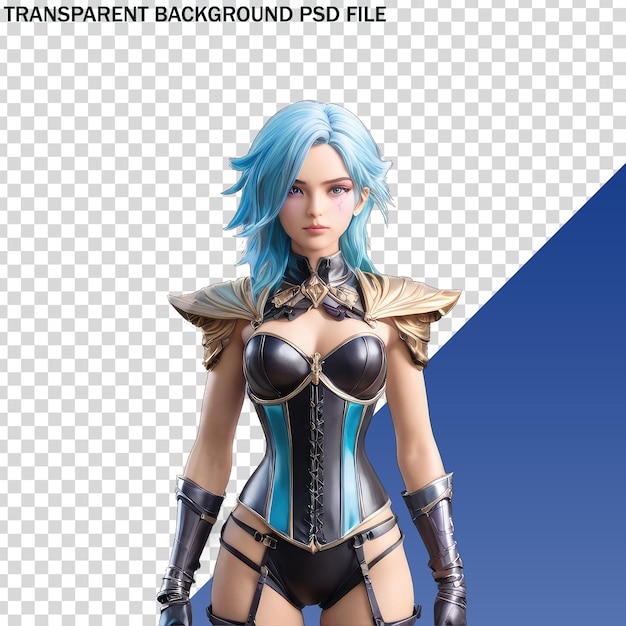 PSD a woman with blue hair and a blue haircut on her head