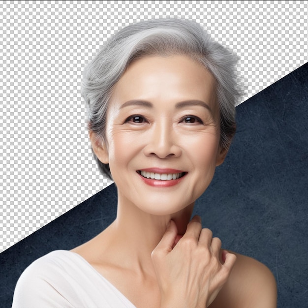 PSD 灰色のと黒い背景を持つ女性笑顔の女性の黒と白の写真