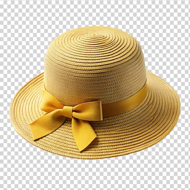 PSD 투명한 배경에 고립 된 리본이 있는 여성의 여름 노란색  모자