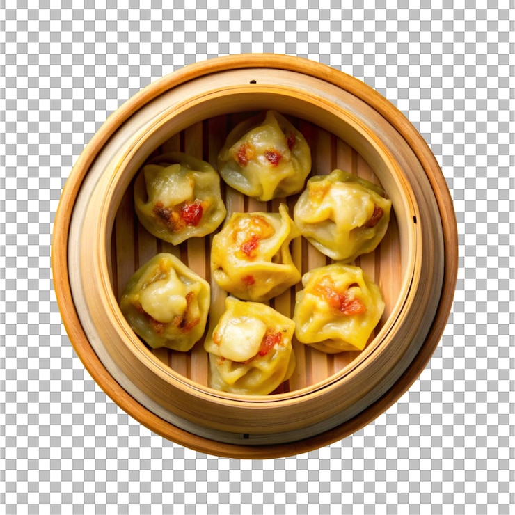 PSD a wooden bowl with dumplings and a wooden background with a grid pattern