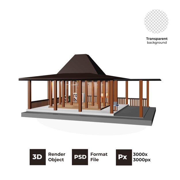 PSD Деревянная мечеть 3d иллюстрация