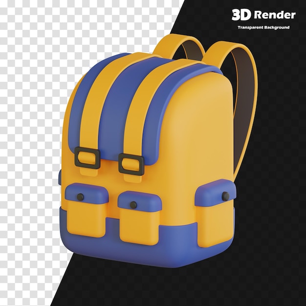 a yellow and blue backpack with a yellow back that says 3d 3d