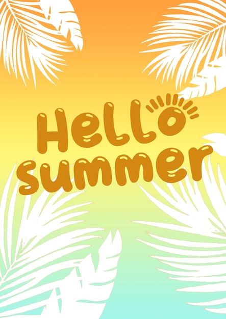 PSD hello summer라는 단어가 적힌 노란색과 주황색 배경.