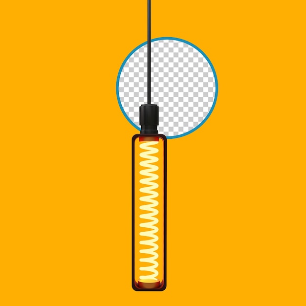 PSD 유리 펜던트 조명과 돋보기가 있는 노란색 배경.
