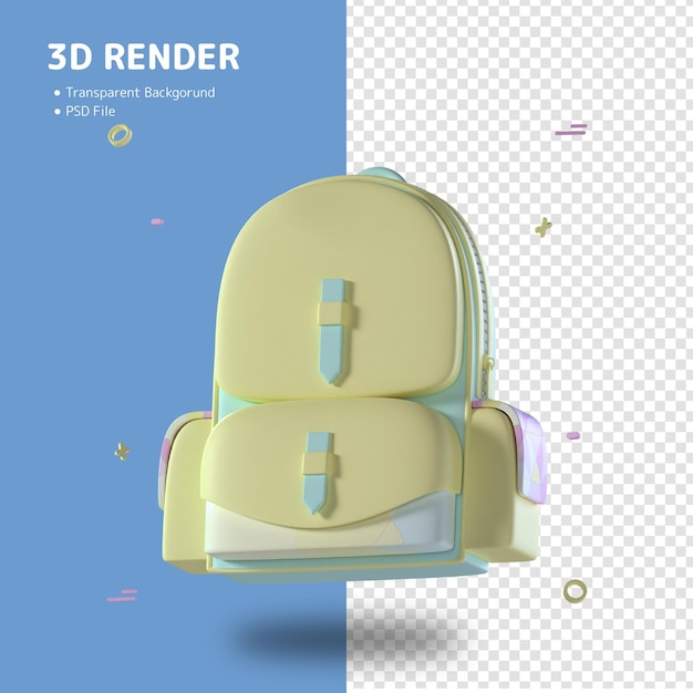 PSD Желтый рюкзак со словом 3d render на нем
