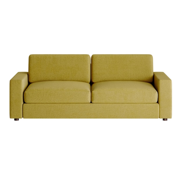 a yellow couch with two cushions on it