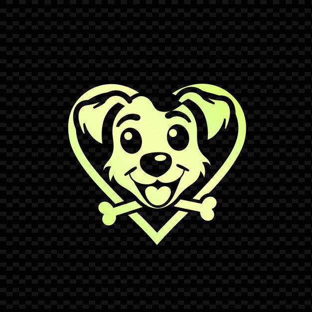 PSD Желтая собака с зеленым сердцем на черном фоне
