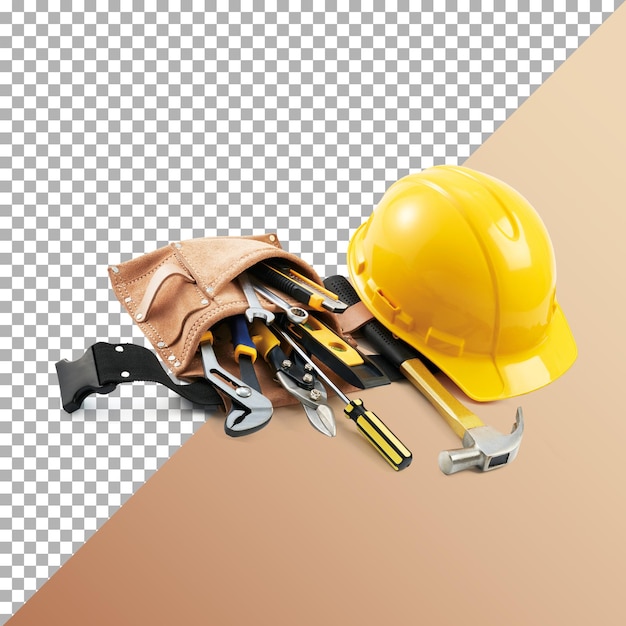 a yellow hard hat is on a table with a pair of pliers and a pair of pliers