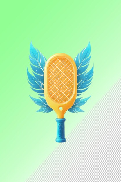 파란 리본이 있는 노란색 테니스 라켓