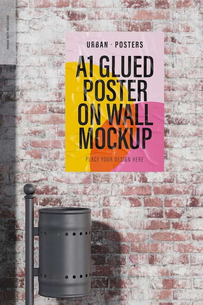 PSD poster a1 incollato su wall mockup, vista frontale