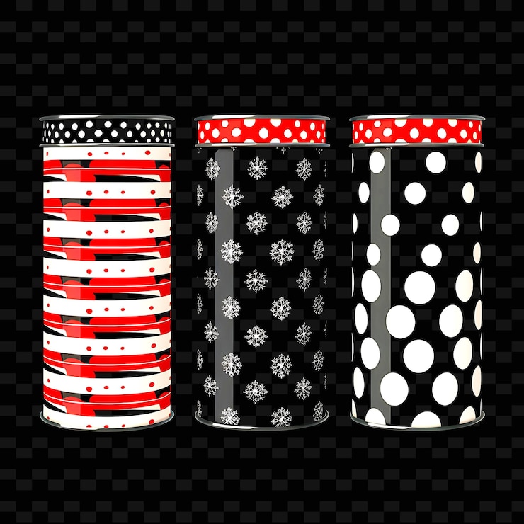 PSD a2 hand painted tin canisters with polka dot borderlines design png cute christmas decor collections
