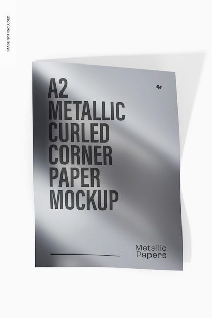 Mockup di carta ad angolo arricciato metallico a2, vista frontale