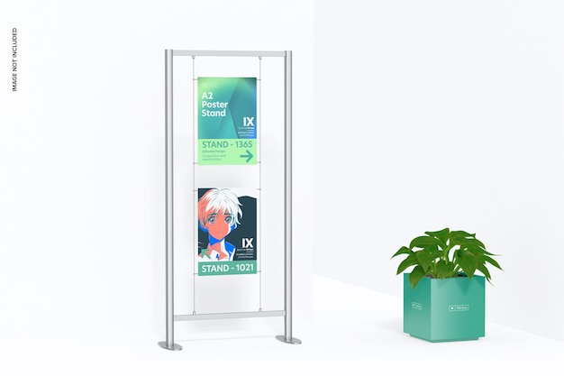 A2 posters stand with square plant pot mockup