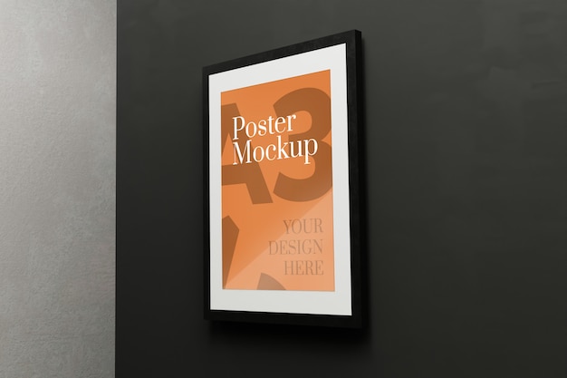 PSD a3 poster mockup on black wall