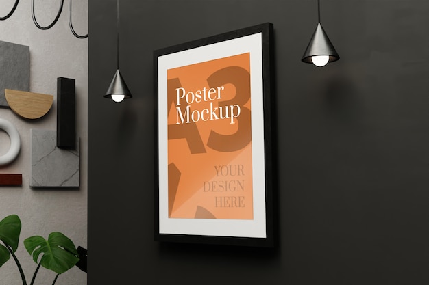 Mockup di poster a3 sul muro nero