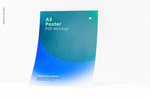 Mockup di poster a3, appoggiato