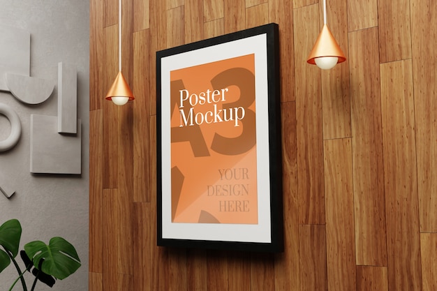 A3 poster mockup on wooden wall