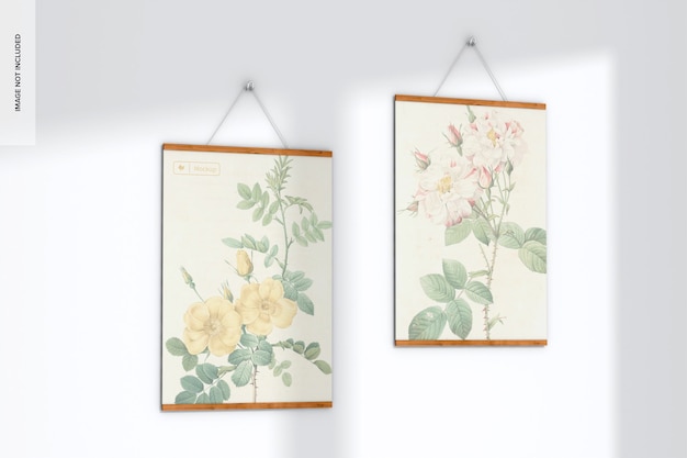 PSD a3 wooden frame posters hanger mockup