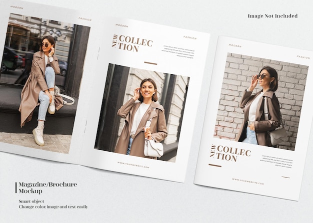 PSD a4 bi-fold cover and opened minimalist magazine or brochure mockup