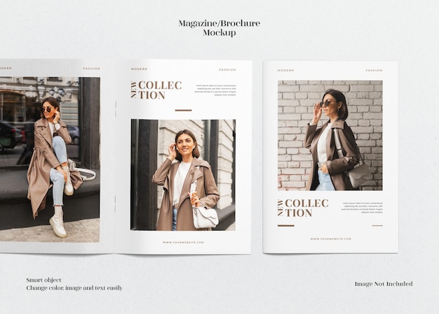 PSD a4 bi-fold cover and opened minimalist magazine or brochure mockup