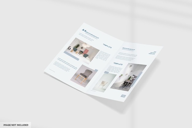 A4 bifold furniture brochure mockup with perspective view