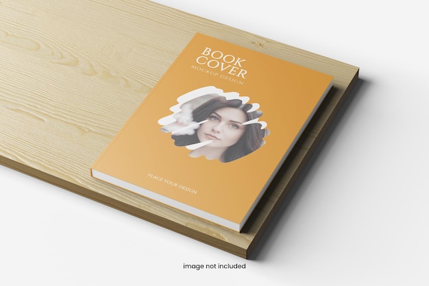 A4 book cover with wooden mockup