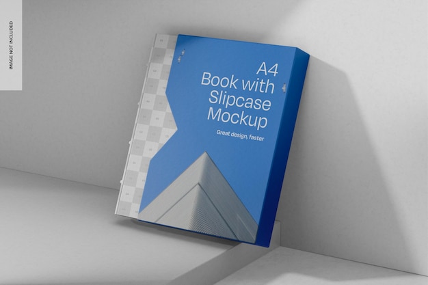 a4 book with slipcase mockup leaned