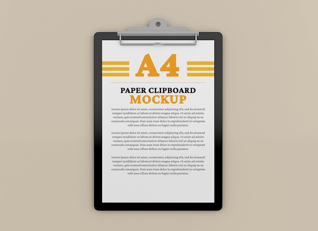 A4 document clipboard mockup design isolated