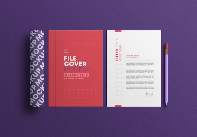 File a4 con carta intestata mockup di cancelleria