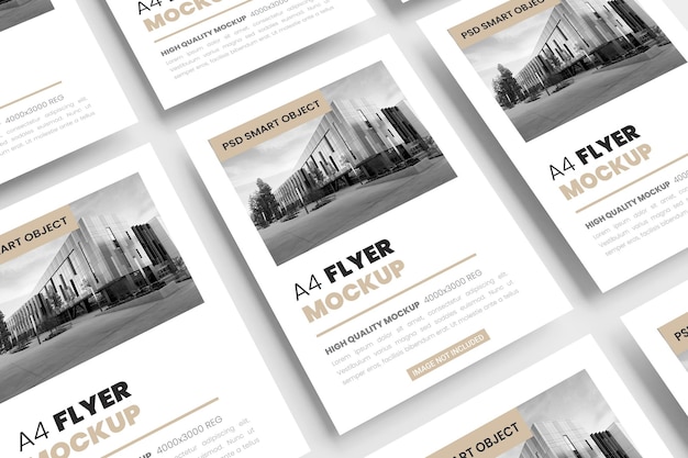 PSD a4 flyer mockup template in 3d render