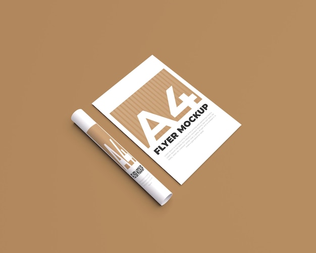 A4 Flyer or Poster Mockup in 3d rendering