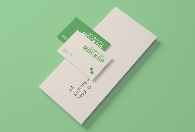 A4 folded letterhead mockup and business card mockup