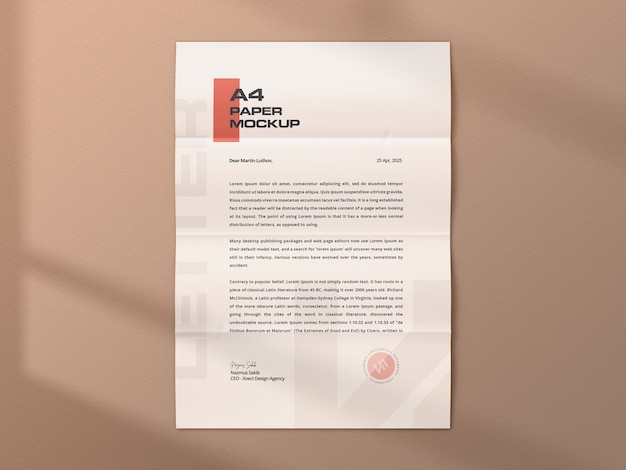 PSD a4 folded paper mockup template