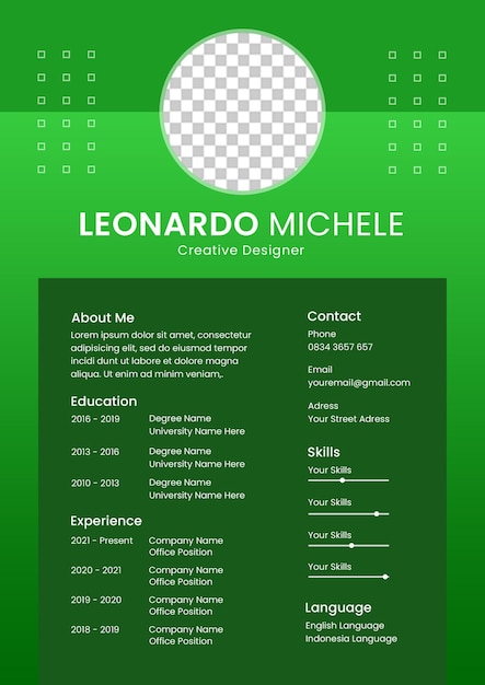 A4 green design cv template psd file editable