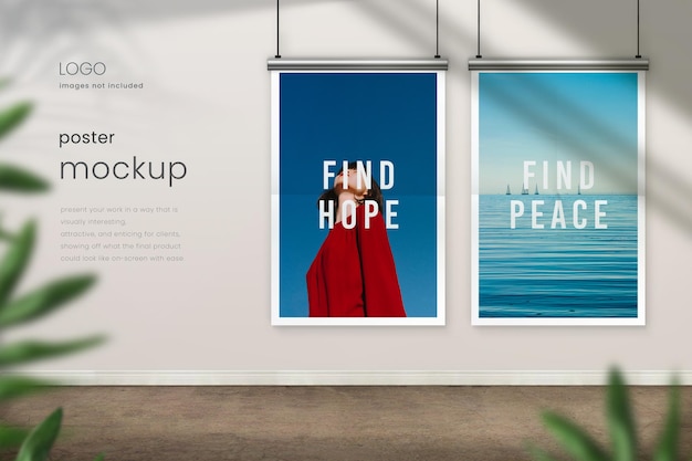 A4 hanging poster mockup of two picture in living room