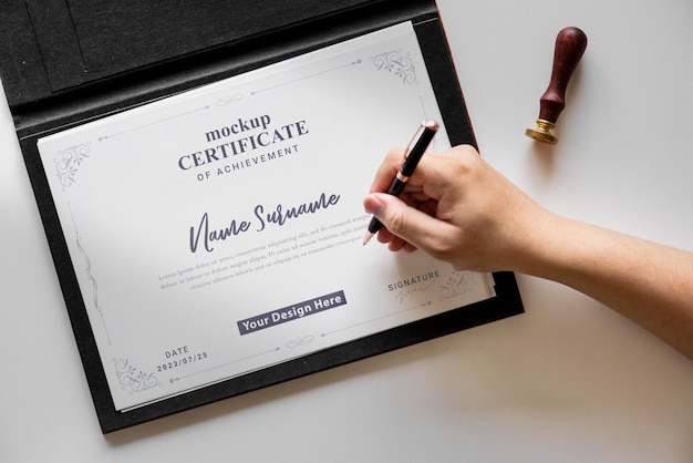 A4 horizontal handsigning certificate mockup