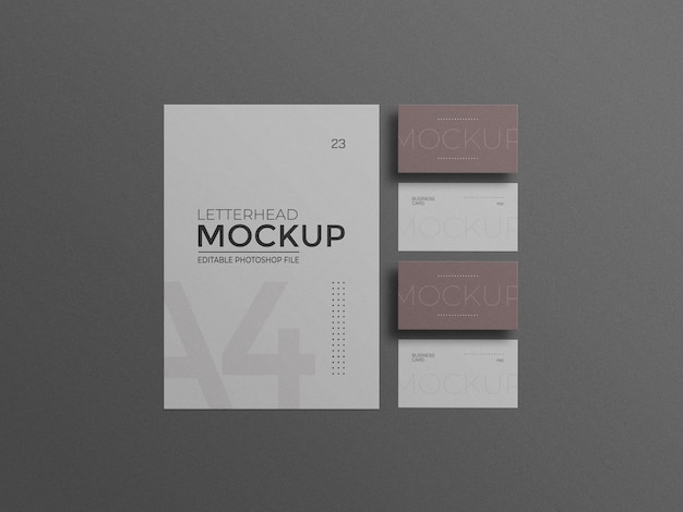 Carta intestata a4 con mockup di biglietti da visita