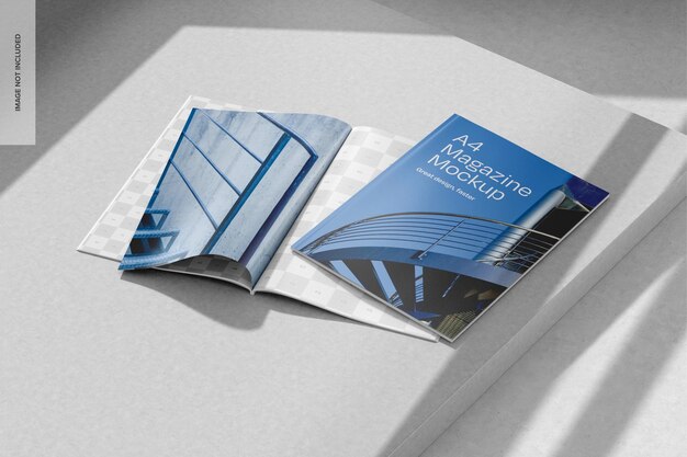 a4 magazines on concrete background mockup stacked