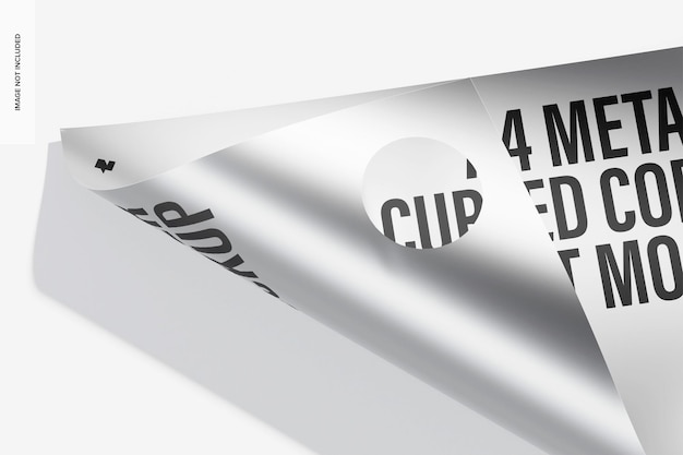 PSD a4 metallic gekruld hoekblad mockup, close-up